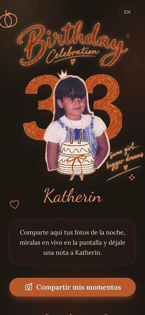La página del evento de Katherin en un teléfono